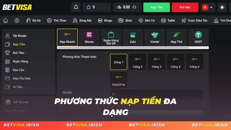 Phương thức nạp tiền đa dạng